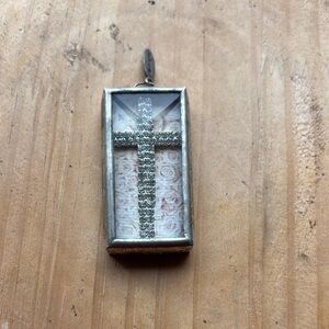 Jewel Kade Silver & Crystal Cross Pendant with Rose Background